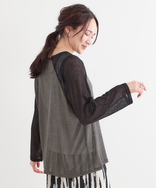 Cutie Blonde（キューティーブロンド）の「【S-LL】シアーラグランロンT（Tシャツ/カットソー・レディース・ホワイト/ベージュ/チャコールグレー・04/03/02/01）」の5枚目の写真