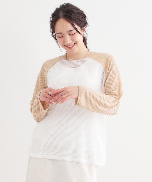 Cutie Blonde（キューティーブロンド）の「【S-LL】シアーラグランロンT（Tシャツ/カットソー・レディース・ホワイト/ベージュ/チャコールグレー・04/03/02/01）」の8枚目の写真