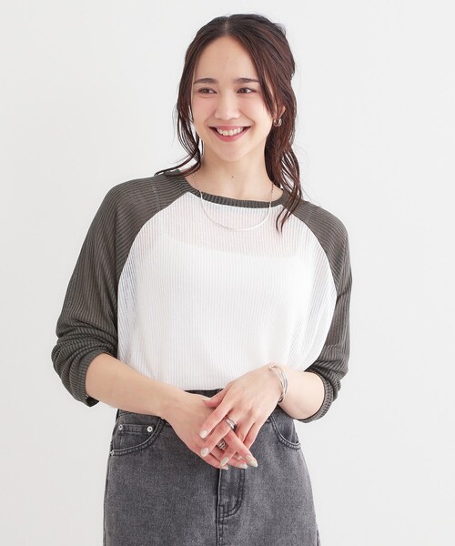 Cutie Blonde（キューティーブロンド）の「【S-LL】シアーラグランロンT（Tシャツ/カットソー・レディース・ホワイト/ベージュ/チャコールグレー・04/03/02/01）」の12枚目の写真