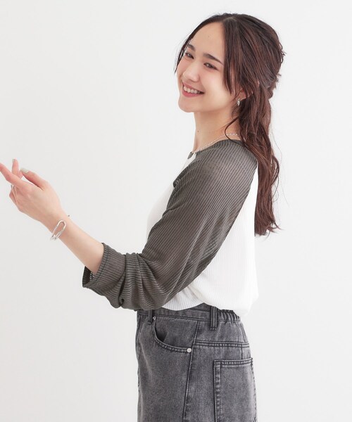 Cutie Blonde（キューティーブロンド）の「【S-LL】シアーラグランロンT（Tシャツ/カットソー・レディース・ホワイト/ベージュ/チャコールグレー・04/03/02/01）」の13枚目の写真