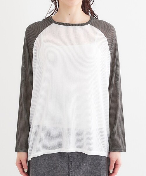 Cutie Blonde（キューティーブロンド）の「【S-LL】シアーラグランロンT（Tシャツ/カットソー・レディース・ホワイト/ベージュ/チャコールグレー・04/03/02/01）」の16枚目の写真