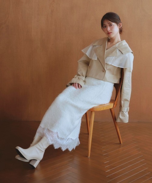 LANTINAM(ランティナム)の「Lace Docking Knit Skirt-レースドッキングニットスカート(スカート・レディース・ホワイト/ブラック・FREE)」の5枚目の写真