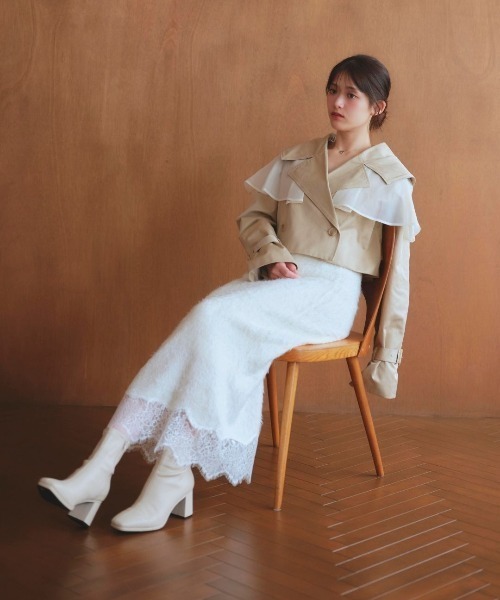 LANTINAM(ランティナム)の「Lace Docking Knit Skirt-レースドッキングニットスカート(スカート・レディース・ホワイト/ブラック・FREE)」の6枚目の写真