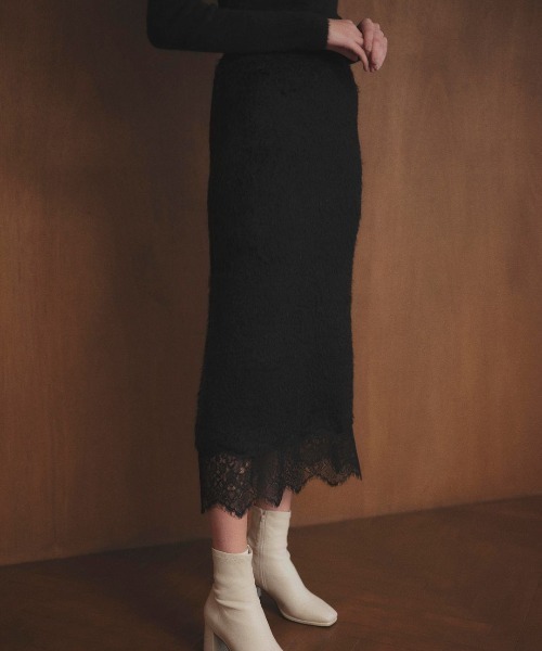 LANTINAM(ランティナム)の「Lace Docking Knit Skirt-レースドッキングニットスカート(スカート・レディース・ホワイト/ブラック・FREE)」の7枚目の写真