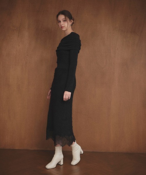 LANTINAM(ランティナム)の「Lace Docking Knit Skirt-レースドッキングニットスカート(スカート・レディース・ホワイト/ブラック・FREE)」の9枚目の写真