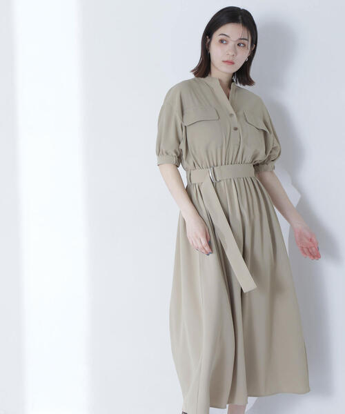 NATURAL BEAUTY BASIC（ナチュラルビューティーベーシック）の「◇ダブルポケットフォルムワンピース（ワンピース・レディース・チャコールグレー/ライトグリーン/ベージュ・SMALL/MEDIUM/P/S）」の6枚目の写真