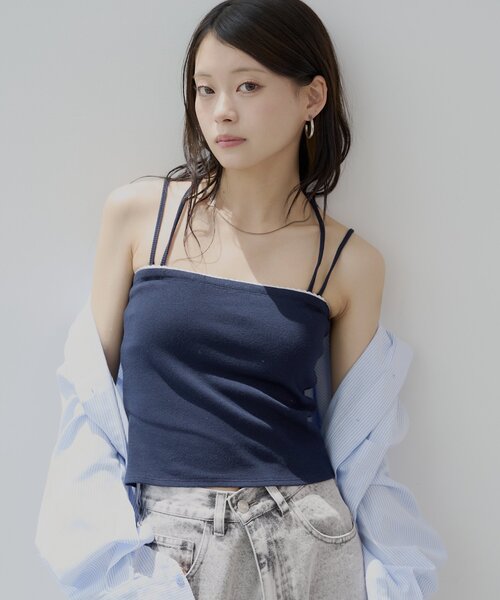 Chico(チコ)の「取り外しキャミストラップレースベアトップ(キャミソール・レディース・ブルー/ホワイト/ピンク/ネイビー・FREE)」の2枚目の写真