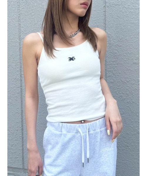 EGOIST（エゴイスト）の「ロゴ刺繍キャミトップ（キャミソール・レディース・ブラック/ダークグレー/ホワイト・FREE）」の3枚目の写真