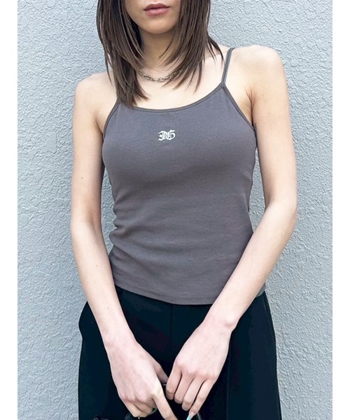 EGOIST（エゴイスト）の「ロゴ刺繍キャミトップ（キャミソール・レディース・ブラック/ダークグレー/ホワイト・FREE）」の2枚目の写真