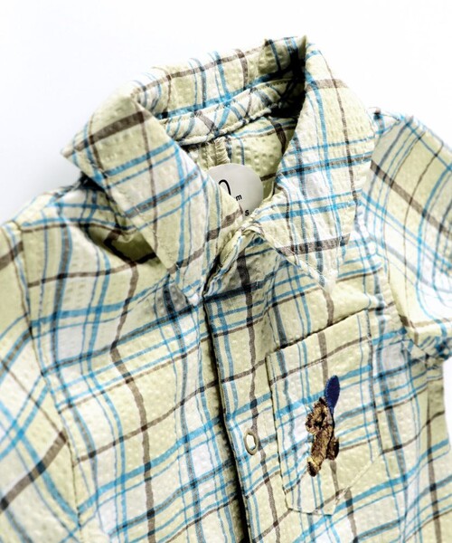 BRANSHES(ブランシェス)の「【おそろい】ぽこぽこ/サッカーチェック柄半袖カバーオール(ロンパース・キッズ・ベージュ/ブルー・70/80)」の4枚目の写真