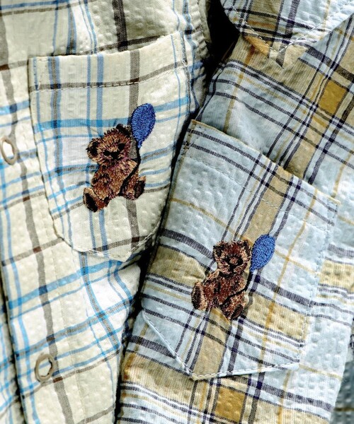 BRANSHES(ブランシェス)の「【おそろい】ぽこぽこ/サッカーチェック柄半袖カバーオール(ロンパース・キッズ・ベージュ/ブルー・70/80)」の5枚目の写真