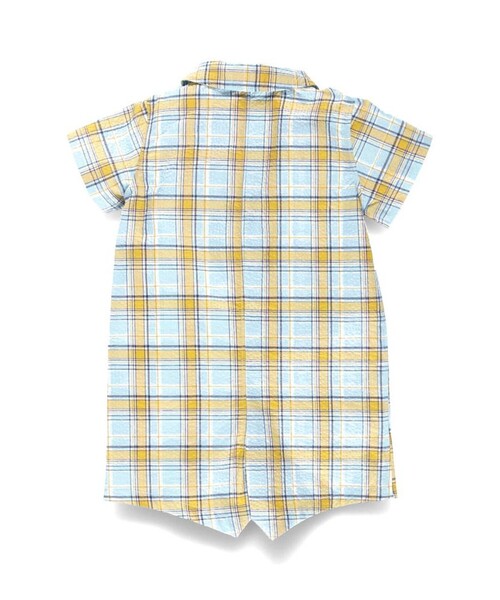 BRANSHES(ブランシェス)の「【おそろい】ぽこぽこ/サッカーチェック柄半袖カバーオール(ロンパース・キッズ・ベージュ/ブルー・70/80)」の13枚目の写真