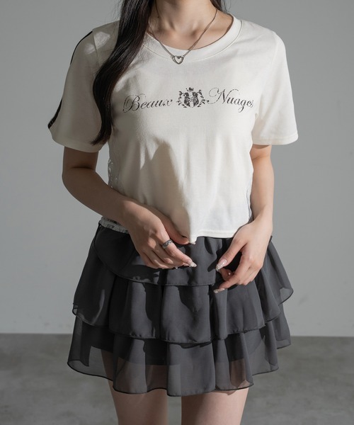 apres jour mignon(アプレジュールミニョン)の「サイドレースクロップドTシャツ【ZOZOTOWN限定アイテム】(Tシャツ/カットソー・レディース・ネイビー/オフホワイト/ピンク・X-LARGE/フリー)」の6枚目の写真