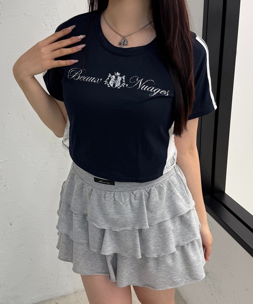 apres jour mignon(アプレジュールミニョン)の「サイドレースクロップドTシャツ【ZOZOTOWN限定アイテム】(Tシャツ/カットソー・レディース・ネイビー/オフホワイト/ピンク・X-LARGE/フリー)」の21枚目の写真