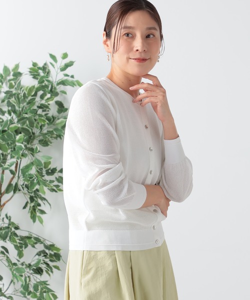 GALLORIA(ギャローリア)の「洗える メッシュクルーカーディガン(カーディガン/ボレロ・レディース・ネイビー/ホワイト・M/L/LL/S)」の3枚目の写真