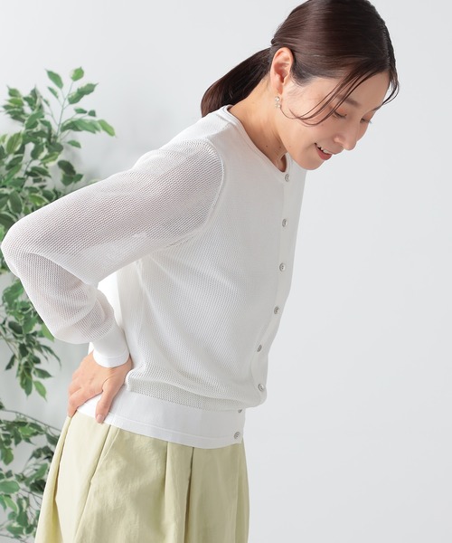 GALLORIA(ギャローリア)の「洗える メッシュクルーカーディガン(カーディガン/ボレロ・レディース・ネイビー/ホワイト・M/L/LL/S)」の4枚目の写真