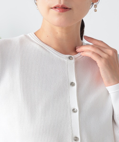 GALLORIA(ギャローリア)の「洗える メッシュクルーカーディガン(カーディガン/ボレロ・レディース・ネイビー/ホワイト・M/L/LL/S)」の5枚目の写真