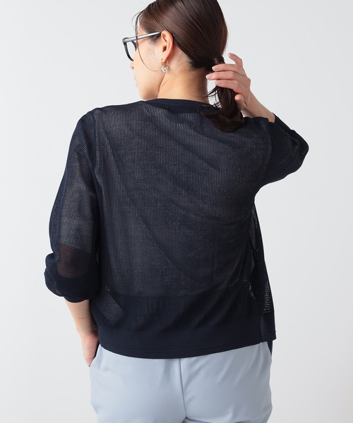 GALLORIA(ギャローリア)の「洗える メッシュクルーカーディガン(カーディガン/ボレロ・レディース・ネイビー/ホワイト・M/L/LL/S)」の9枚目の写真