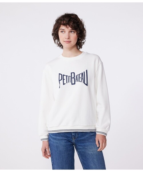 PETIT BATEAU(プチバトー)の「スウェットプルオーバー(スウェット・レディース・オフホワイト・XX-SMALL/X-SMALL/SMALL/MEDIUM/LARGE)」の1枚目の写真