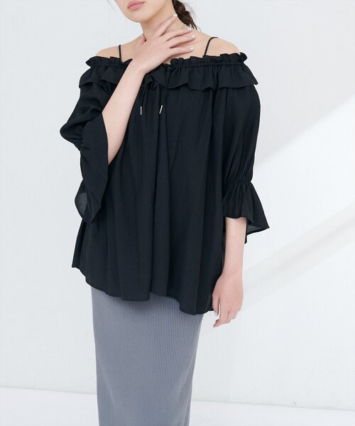 natural couture（ナチュラルクチュール）の「フリルスモックキャンディスリーブブラウス（シャツ/ブラウス・レディース・ピンク/イエロー/ブラック/オフホワイト・FREE）」の18枚目の写真