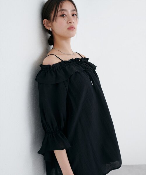 natural couture（ナチュラルクチュール）の「フリルスモックキャンディスリーブブラウス（シャツ/ブラウス・レディース・ピンク/イエロー/ブラック/オフホワイト・FREE）」の20枚目の写真