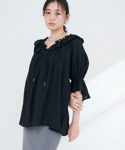 natural couture（ナチュラルクチュール）の「フリルスモックキャンディスリーブブラウス（シャツ/ブラウス・レディース・ピンク/イエロー/ブラック/オフホワイト・FREE）」の21枚目の写真