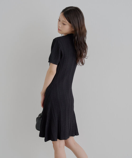 【エムミーエメ】フリルカラーニットミニワンピース :黒 M me eme／Frill collar knit mini one piece(eme10526) | All