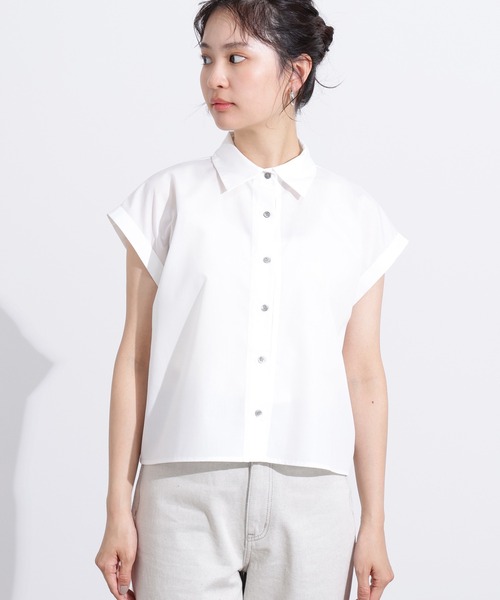 N.(N. Natural Beauty Basic)(エヌエヌナチュラルビューティーベーシック)の「バックプリーツクロップドシャツ(シャツ/ブラウス・レディース・ライトグリーン/オフホワイト/ブルー・MEDIUM)」の10枚目の写真