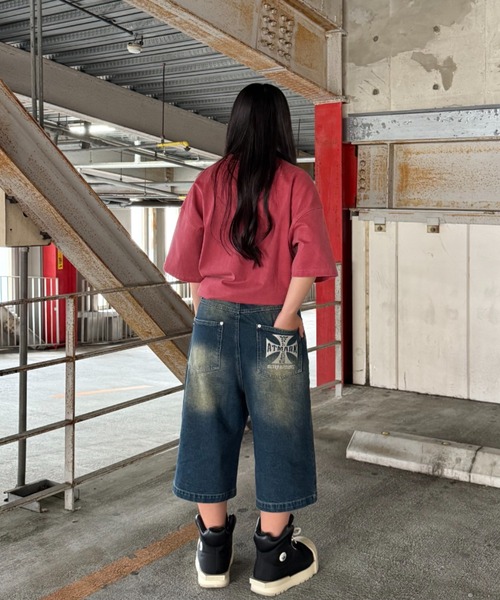 ATMARK（アットマーク）の「《2サイズ展開　/　UNISEX　》ダブルニー　クロスショーツ　ハーフパンツ（デニムパンツ・メンズ・ブラック/カーキ/サックスブルー/インディゴブルー・MEDIUM/LARGE）」の19枚目の写真