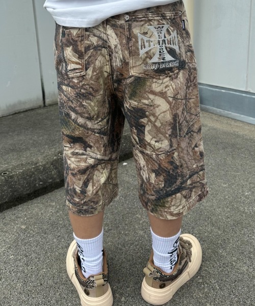 ATMARK（アットマーク）の「《2サイズ展開　/　UNISEX　》ダブルニー　クロスショーツ　ハーフパンツ（デニムパンツ・メンズ・ブラック/カーキ/サックスブルー/インディゴブルー・MEDIUM/LARGE）」の12枚目の写真