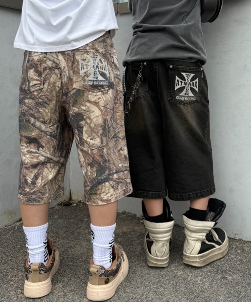 ATMARK（アットマーク）の「《2サイズ展開　/　UNISEX　》ダブルニー　クロスショーツ　ハーフパンツ（デニムパンツ・メンズ・ブラック/カーキ/サックスブルー/インディゴブルー・MEDIUM/LARGE）」の6枚目の写真