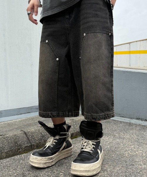 ATMARK（アットマーク）の「《2サイズ展開　/　UNISEX　》ダブルニー　クロスショーツ　ハーフパンツ（デニムパンツ・メンズ・ブラック/カーキ/サックスブルー/インディゴブルー・MEDIUM/LARGE）」の17枚目の写真