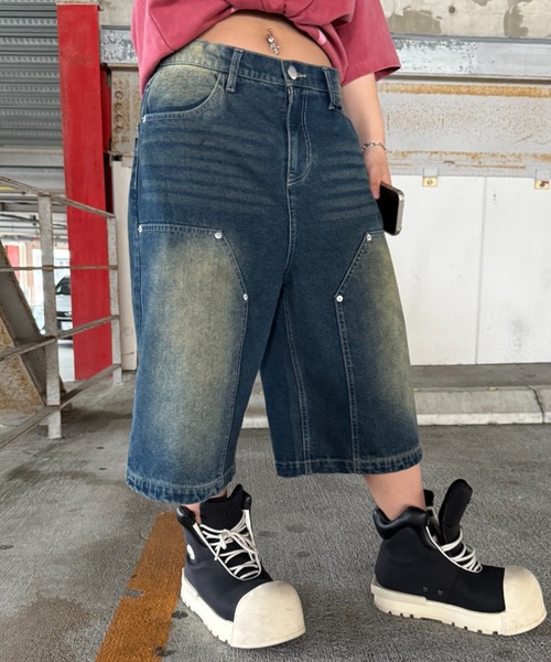 ATMARK（アットマーク）の「《2サイズ展開　/　UNISEX　》ダブルニー　クロスショーツ　ハーフパンツ（デニムパンツ・メンズ・ブラック/カーキ/サックスブルー/インディゴブルー・MEDIUM/LARGE）」の21枚目の写真