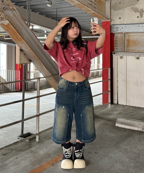ATMARK（アットマーク）の「《2サイズ展開　/　UNISEX　》ダブルニー　クロスショーツ　ハーフパンツ（デニムパンツ・メンズ・ブラック/カーキ/サックスブルー/インディゴブルー・MEDIUM/LARGE）」の18枚目の写真
