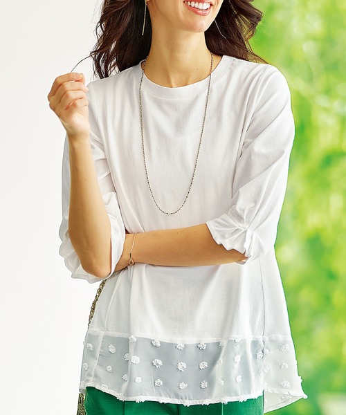 BELLUNA PLUS(ベルーナ)の「裾シアードット切替プルオーバー(Tシャツ/カットソー・レディース・ピンク/オフホワイト/グリーン/ブラック・MEDIUM/LARGE/X-LARGE)」の2枚目の写真