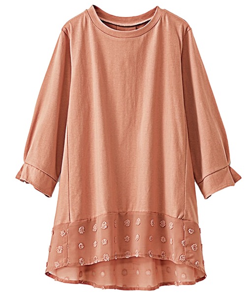 BELLUNA PLUS(ベルーナ)の「裾シアードット切替プルオーバー(Tシャツ/カットソー・レディース・ピンク/オフホワイト/グリーン/ブラック・MEDIUM/LARGE/X-LARGE)」の1枚目の写真