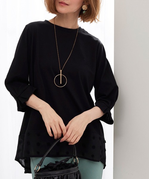 BELLUNA PLUS(ベルーナ)の「裾シアードット切替プルオーバー(Tシャツ/カットソー・レディース・ピンク/オフホワイト/グリーン/ブラック・MEDIUM/LARGE/X-LARGE)」の3枚目の写真