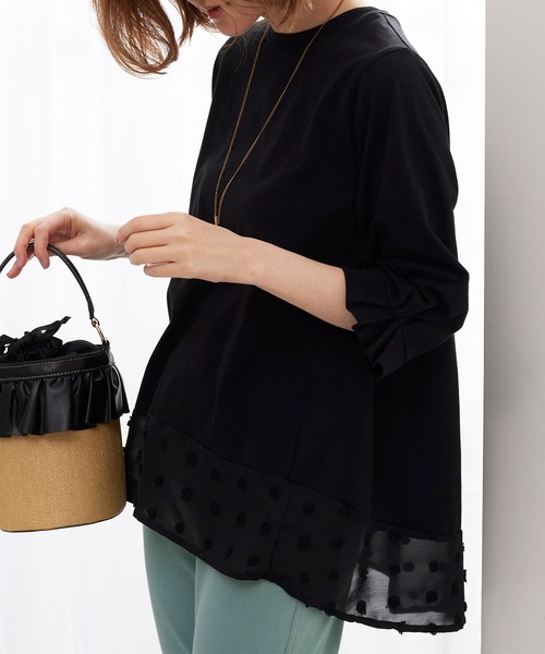 BELLUNA PLUS(ベルーナ)の「裾シアードット切替プルオーバー(Tシャツ/カットソー・レディース・ピンク/オフホワイト/グリーン/ブラック・MEDIUM/LARGE/X-LARGE)」の12枚目の写真