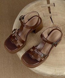 IRADOWL | ゴールドバックル 厚底サンダル チャンキーヒール(サンダル)