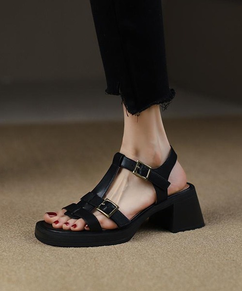 IRADOWL（アイラドール）の「ゴールドバックル 厚底サンダル チャンキーヒール（サンダル・レディース・ブラウン/ブラック・35/36/37/38/39）」の7枚目の写真