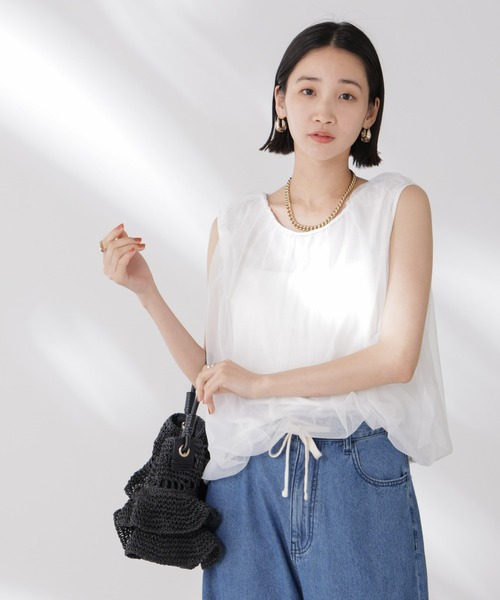セール】チュールレイヤードコクーンシルエットトップス（T