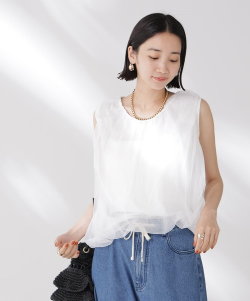 tシャツ チュールレイヤードコクーンシルエットトップス レディース チュールレイヤード コクーン シルエット トップス