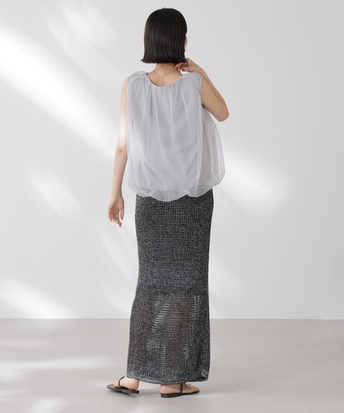NANO universe(ナノユニバース)の「チュールレイヤードコクーンシルエットトップス(Tシャツ/カットソー・レディース・グレー/ホワイト/チャコール・FREE)」の15枚目の写真