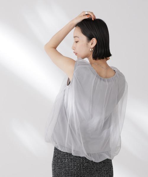 NANO universe(ナノユニバース)の「チュールレイヤードコクーンシルエットトップス(Tシャツ/カットソー・レディース・グレー/ホワイト/チャコール・FREE)」の11枚目の写真