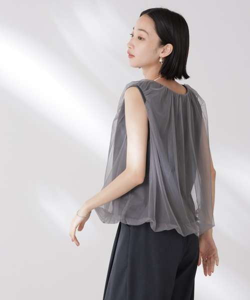 NANO universe(ナノユニバース)の「チュールレイヤードコクーンシルエットトップス(Tシャツ/カットソー・レディース・グレー/ホワイト/チャコール・FREE)」の19枚目の写真