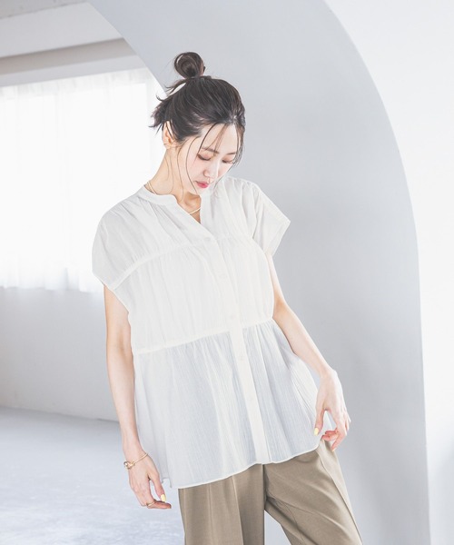 GLOBAL WORK（グローバルワーク）の「エアリーリラックスブラウスノースリーブ/492316（シャツ/ブラウス・レディース・マスタード/レッド/ブラック/オフホワイト・MEDIUM/LARGE）」の9枚目の写真