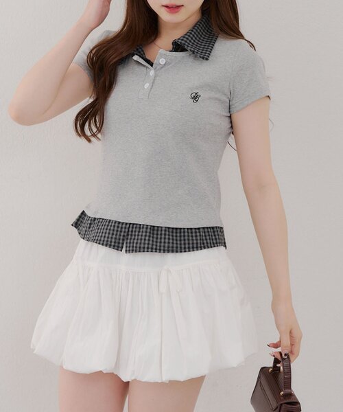 Another Branch olive des olive(アナザーブランチオリーブデオリーブ)の「チェックSHドッキングT(Tシャツ/カットソー・レディース・ネイビー/グレー・FREE)」の1枚目の写真