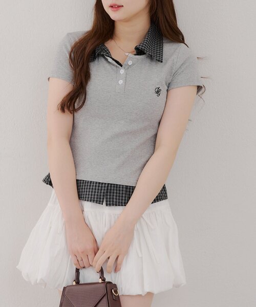 Another Branch olive des olive(アナザーブランチオリーブデオリーブ)の「チェックSHドッキングT(Tシャツ/カットソー・レディース・ネイビー/グレー・FREE)」の11枚目の写真