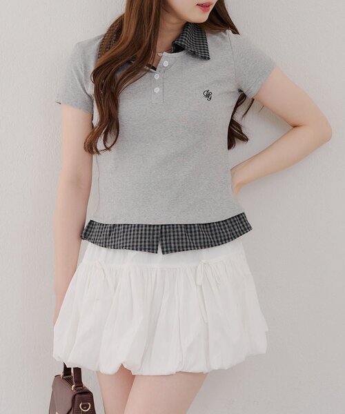 Another Branch olive des olive(アナザーブランチオリーブデオリーブ)の「チェックSHドッキングT(Tシャツ/カットソー・レディース・ネイビー/グレー・FREE)」の10枚目の写真