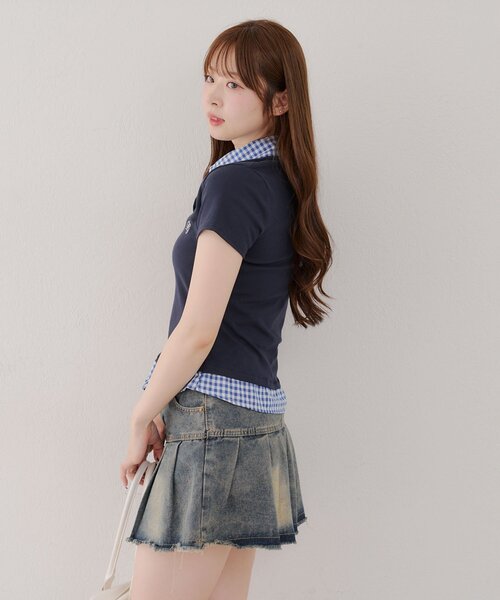 Another Branch olive des olive(アナザーブランチオリーブデオリーブ)の「チェックSHドッキングT(Tシャツ/カットソー・レディース・ネイビー/グレー・FREE)」の22枚目の写真